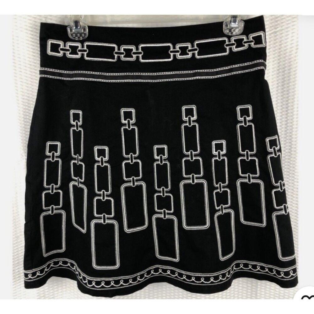 Heart Soul Cotton Geometric Chain Pattern Artsy Embroidered A-Line Short Skirt 3